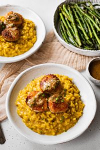 Scallops with risotto Milanese