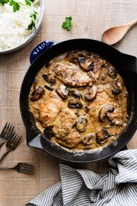 Creamy mushroom and pork schnitzel