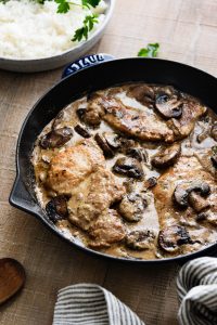 Creamy mushroom and pork schnitzel