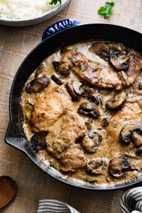 Creamy mushroom and pork schnitzel