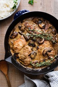 Creamy mushroom and pork schnitzel